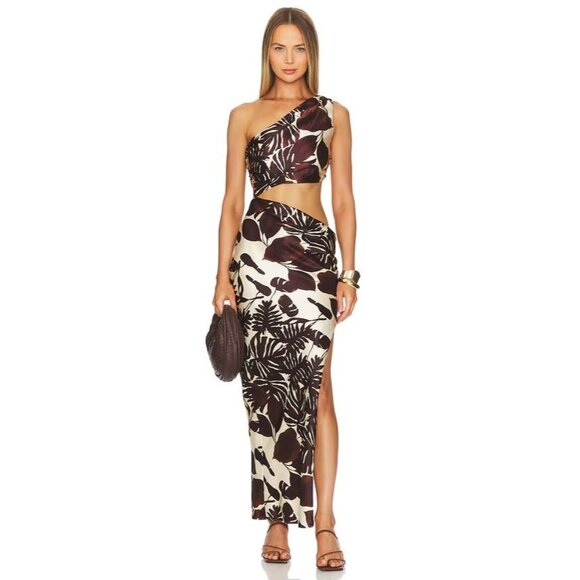 NICHOLAS Raya One Shoulder Asymmetrical Gown in Dark Chocolate Segovia Print 2 - Picture 16 of 16